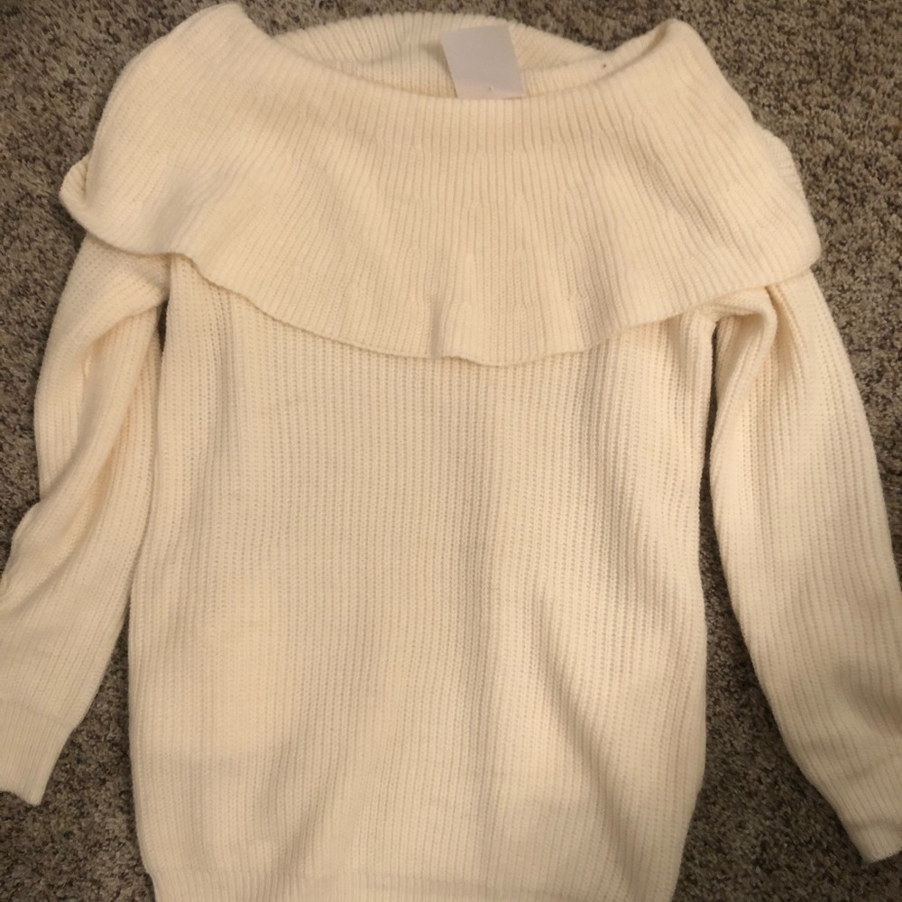 Off the shoulder cream sweater
